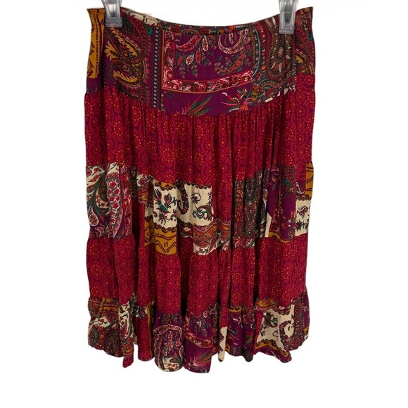 Ali Miles Boho Broomstick Floral Maxi Skirt Size 8 Tiered Pull On Elastic Waist - Picture 1 of 7